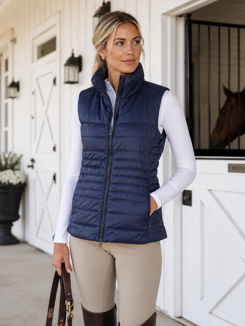 Asmar Equestrian Quilted Puffer Vest Navy Medium Riding Equestrian Outdoor